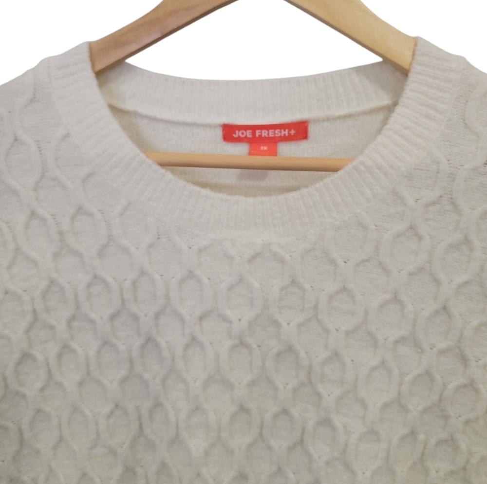 Joe Fresh Cable Knit Sweater Cozy Classic Crewneck Ivory Pullover Women’… - Picture 7 of 15